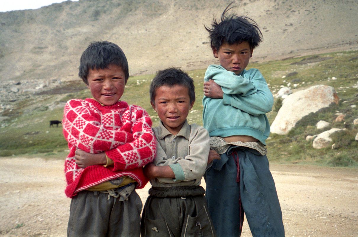 02 Village Children Outside Milarepa Cave Some local village boys ran up the hill to greet us at Milarepas Cave near Nyalam in 1998.